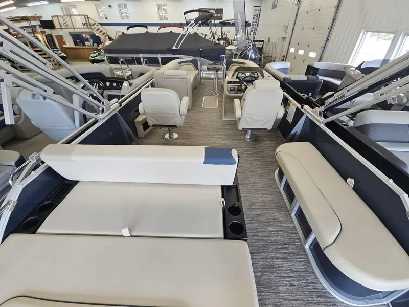 Slide: The Image of Interior of 2025 Godfrey Sweetwater 2486 SFL pontoon boat, featuring spacious seating and modern design. - 7
