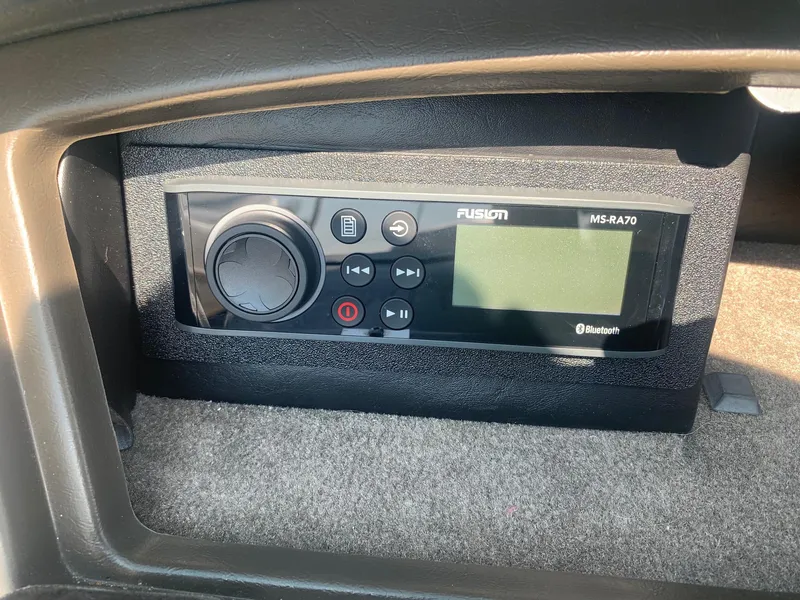 Slide: The Image of Fusion MS-RA70 Bluetooth stereo system on 2009 Sea Ray 230 Sundeck boat. - 14
