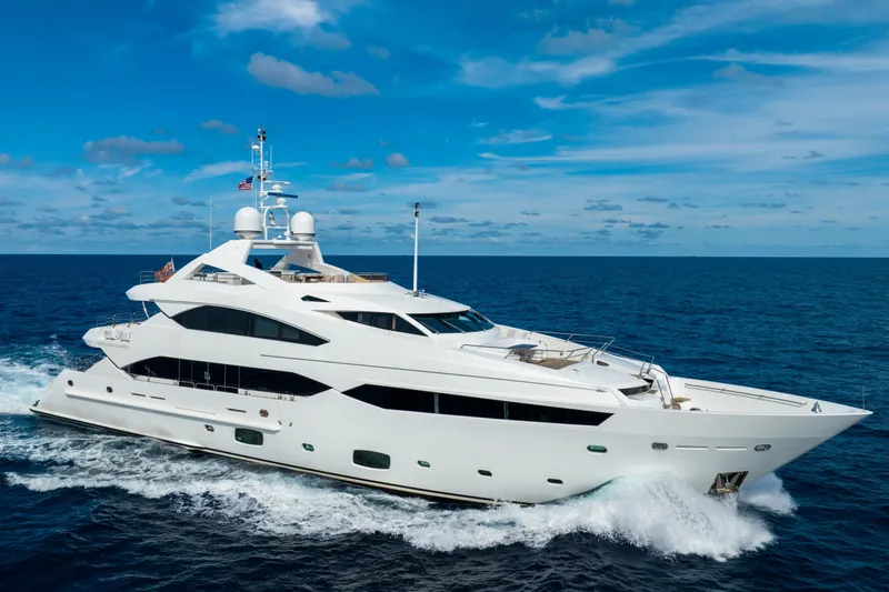 Slide: The Image of Luxurious 2010 Sunseeker 40 Metre Yacht cruising on open sea under blue sky. - 48
