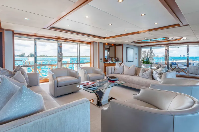 Slide: The Image of Luxurious interior of 2010 Sunseeker 40 Metre Yacht with elegant seating and ocean view. - 8