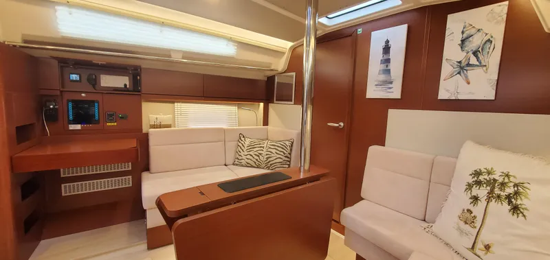 Slide: The Image of Luxurious interior of 2024 Hanse 388 yacht with modern seating and decor. - 11