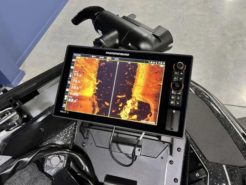 Slide: The Image of Humminbird sonar display on 2025 Skeeter FXR20 PRO boat dashboard. - 2