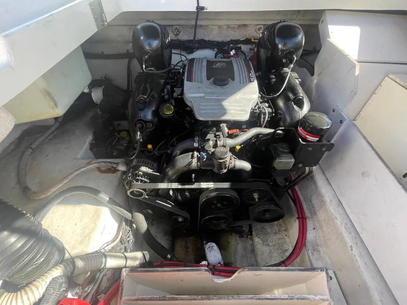 Slide: The Image of 2010 Sea Ray 260 Sundeck engine compartment, showcasing the boat's powerful motor. - 14