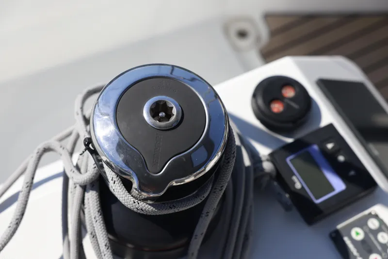 Slide: The Image of Close-up of Jeanneau Sun Odyssey 410 sailboat winch and control panel, 2022 model. - 18