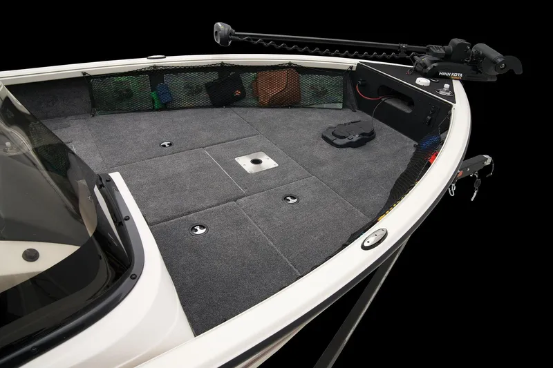 Slide: The Image of 2024 Ranger VS1882SC Angler boat deck with storage compartments and trolling motor. - 72