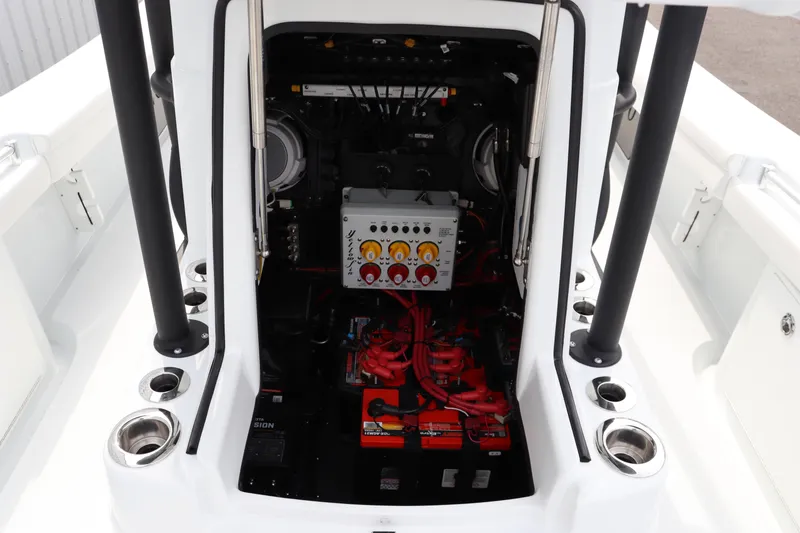 Slide: The Image of 2025 Yellowfin 26 Hybrid boat electrical system with battery setup. - 25