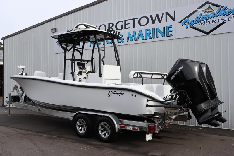 Slide: The Image of 2025 Yellowfin 26 Hybrid boat on trailer at Georgetown Auto & Marine. - 3