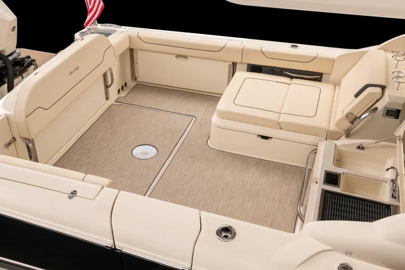 Slide: The Image of 2026 Chris-Craft Calypso 35 interior detail with sleek design and wood accents. - 11