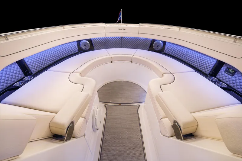 Slide: The Image of Luxurious interior of 2025 Chris-Craft Calypso 35 boat with elegant seating and ambient lighting. - 27