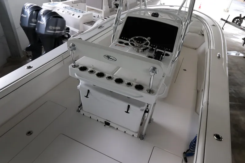 Slide: The Image of 2025 Valhalla Boatworks V-29 Hybrid interior with dual Yamaha engines, sleek design. - 15