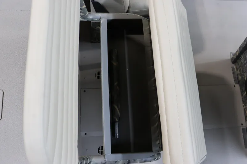 Slide: The Image of 2025 War Eagle 2170 Blackhawk boat seat storage compartment, open view. - 19
