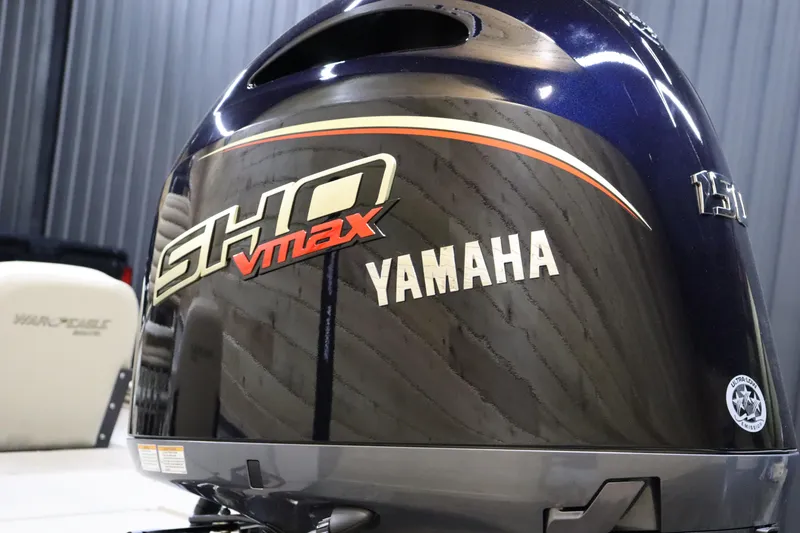 Slide: The Image of Yamaha SHO VMAX engine on 2025 War Eagle 2170 Blackhawk boat. - 4