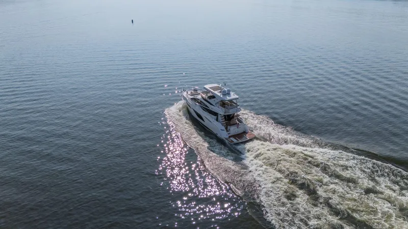 Slide: The Image of 2018 Sea Ray L550 Fly yacht cruising on calm waters. - 5