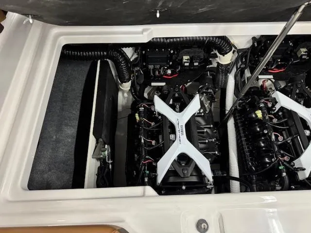 Slide: The Image of Engine compartment of 2025 Yamaha Boats 222S, showcasing dual engines and components. - 15