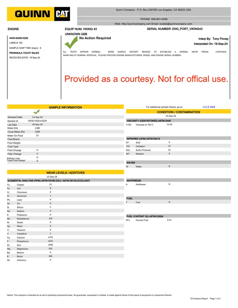 Slide: The Image of Quinn CAT document, 2012 Viking 42 Open, not official. - 43
