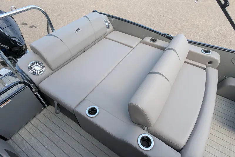 Slide: The Image of 2025 Avalon Catalina Versatile Rear Lounger with plush seating and integrated cup holders. - 19