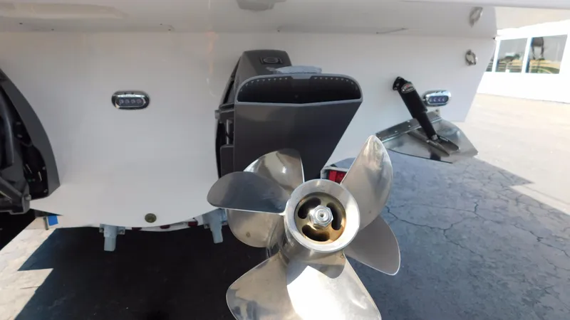 Slide: The Image of 2018 Monterey 378 SE boat propeller and stern view. - 24