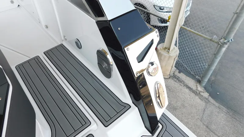 Slide: The Image of 2018 Monterey 378 SE boat deck with sleek design and chrome accents. - 40