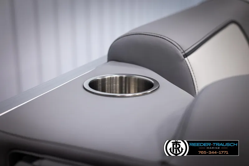 Slide: The Image of 2025 Avalon VEN QL boat seat with integrated cup holder, gray upholstery. - 35