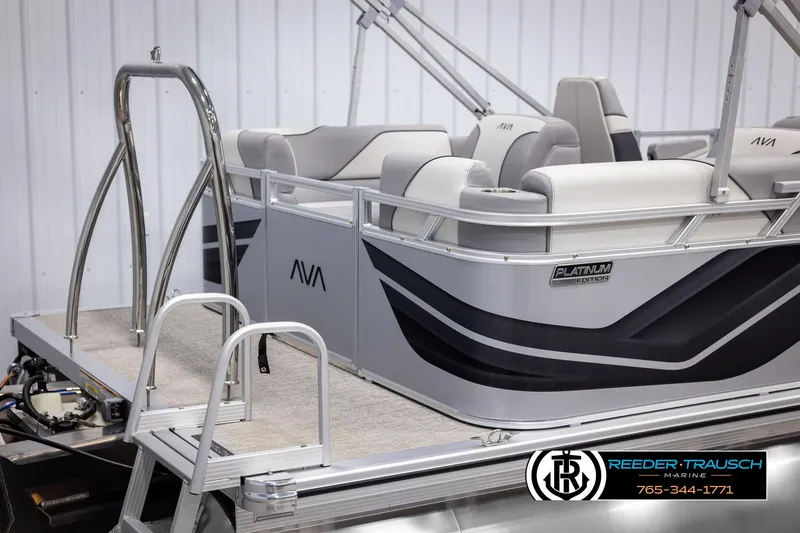 Slide: The Image of 2025 Avalon VEN QL pontoon boat with sleek design and comfortable seating. - 38