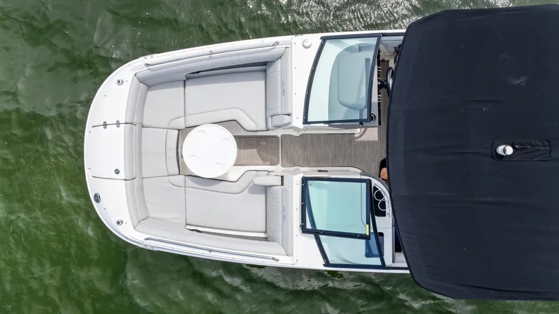 Slide: The Image of Aerial view of 2023 Sea Ray SDX 270 Outboard boat on water. - 14