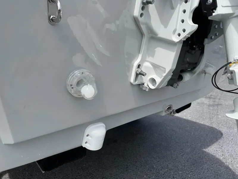 Slide: The Image of Close-up of 2025 Coastal Skiff 171 boat engine mount and fittings. - 20