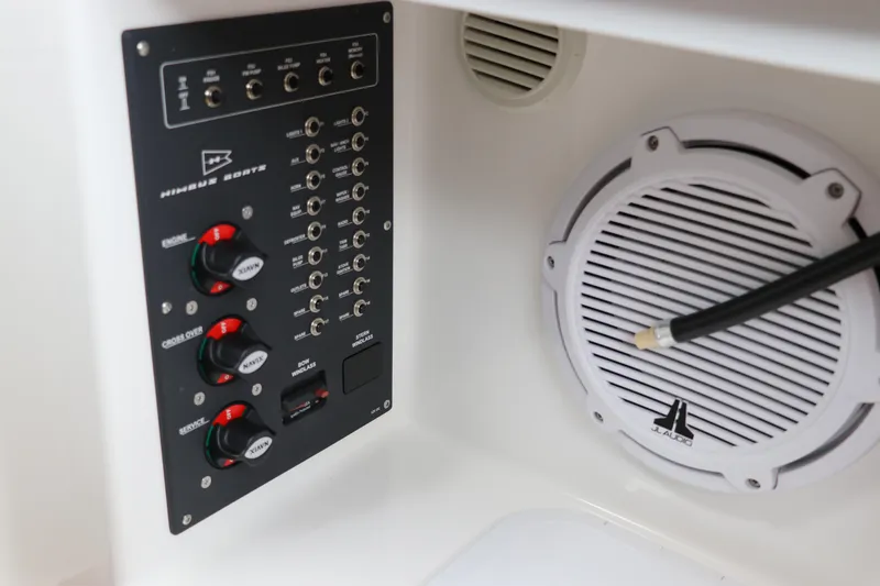 Slide: The Image of 2024 Nimbus Weekender 9 control panel and speaker system. - 48