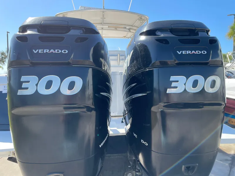 Slide: The Image of Twin Verado 300 engines on a 2008 Intrepid 323 Cuddy boat. - 10