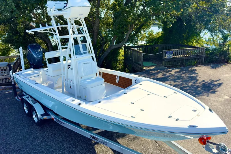 Slide: The Image of Luxurious white seating on 2026 Pathfinder 2500 Hybrid boat, showcasing modern design and comfort. - 12