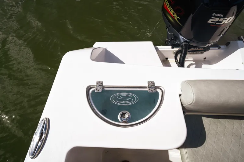 Slide: The Image of 2020 Sportsman Open 232 Center Console boat with Yamaha 250 engine, rear deck view. - 10