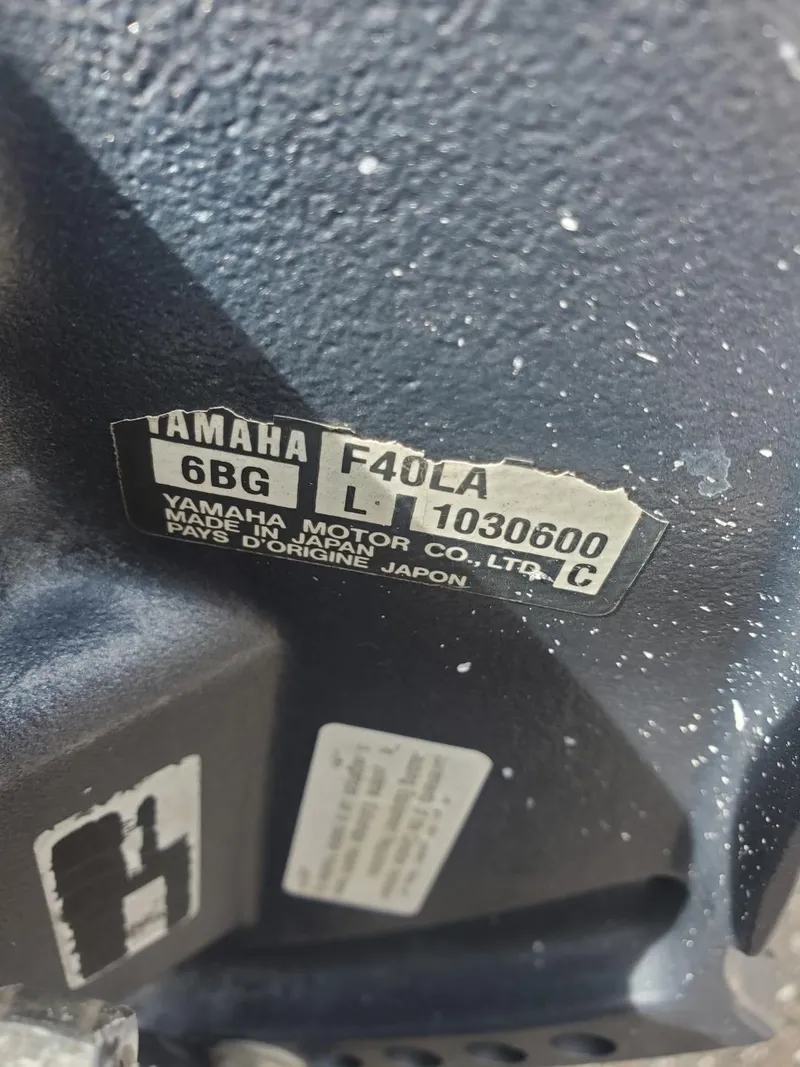 Slide: The Image of Yamaha F40LA engine label on 2013 Rigid Boats 12 Sport. - 8