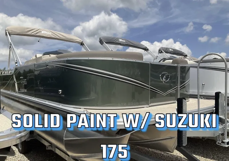 Slide: The Image of 2024 Tahoe Pontoon LTZ 23 FT Versatile Rear Lounger with Suzuki engine, solid paint finish. - 1