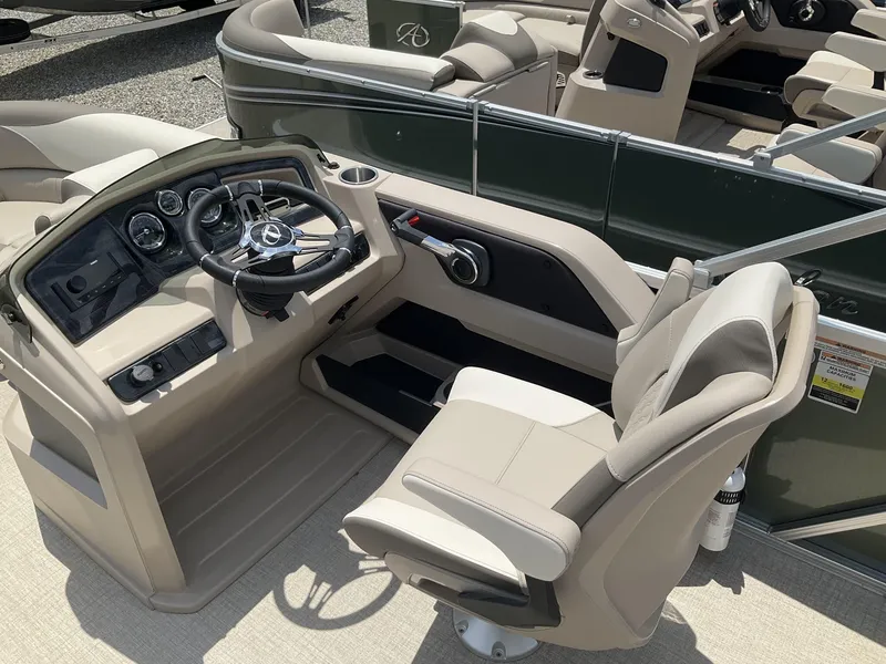 Slide: The Image of 2024 Tahoe Pontoon Boats LTZ - 23 FT Versatile Rear Lounger interior with steering console. - 6