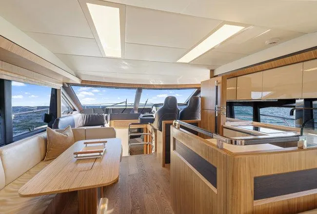 Slide: The Image of Luxurious interior of 2015 Absolute Fly yacht, featuring modern design and panoramic ocean views. - 29