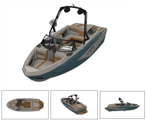 Slide: The Image of 2025 Axis Wake Research Core Series T220 boat, featuring sleek design and modern amenities. - 1