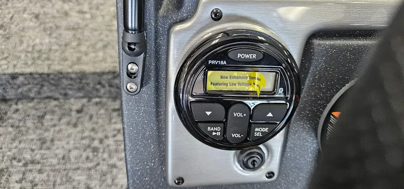 Slide: The Image of Control panel of 2025 Tracker Pro Guide V-175 WT boat, featuring audio system display. - 11