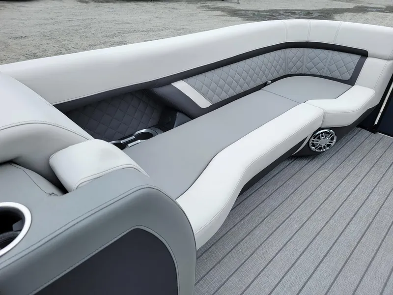 Slide: The Image of Luxurious seating on 2025 Godfrey AquaPatio 255 ULC pontoon boat with modern design. - 22