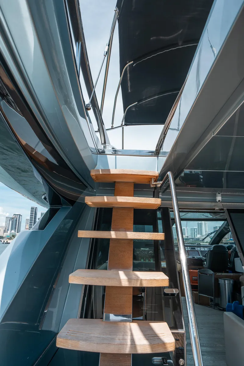 Slide: The Image of Wooden staircase on 2017 Riva 76' Perseo yacht deck, modern design. - 15