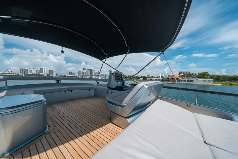 Slide: The Image of Luxurious 2017 Riva 76' Perseo yacht deck with city skyline view. - 17