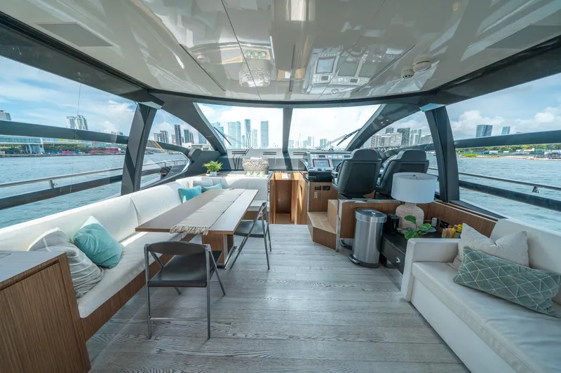 Slide: The Image of Luxurious interior of 2017 Riva 76' Perseo yacht with city skyline view. - 31