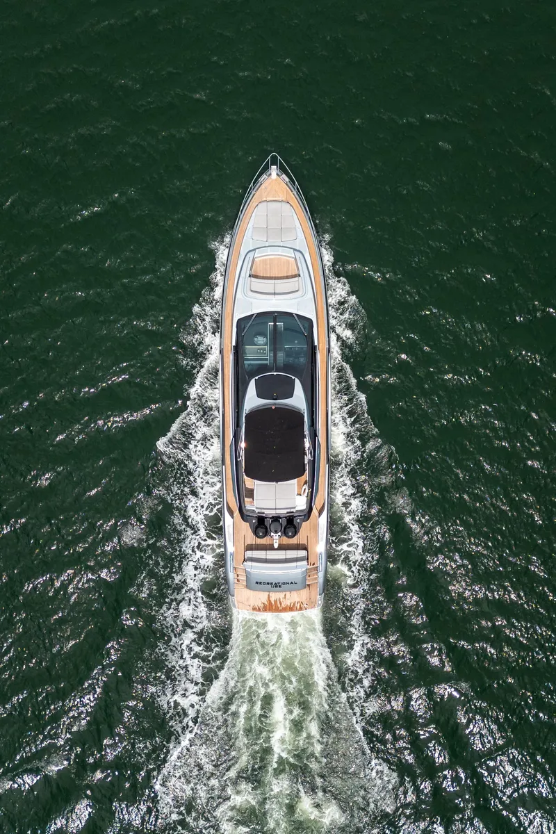 Slide: The Image of Aerial view of 2017 Riva 76' Perseo yacht cruising on open water. - 7
