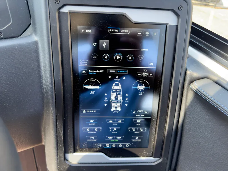 Slide: The Image of 2025 Supra SL 550 touchscreen display with vehicle controls and media options. - 42