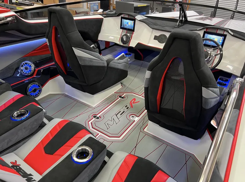 Slide: The Image of 2023 Daves Custom Boats M28R interior with modern design and advanced navigation systems. - 15