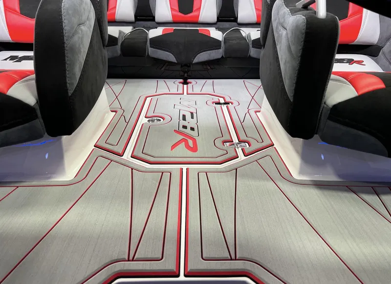 Slide: The Image of 2023 Daves Custom Boats M28R interior with sleek, modern design and red accents. - 7