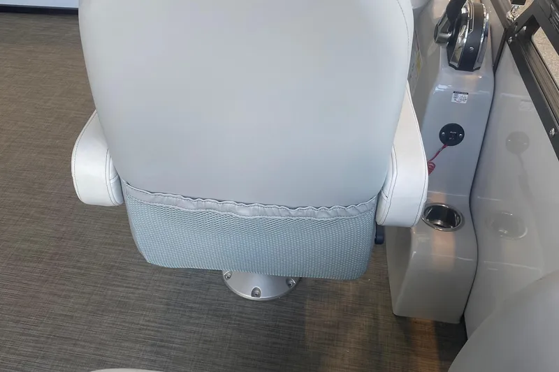 Slide: The Image of Captain's chair on 2025 Lowe SF 212 W boat, featuring sleek design and cup holder. - 20