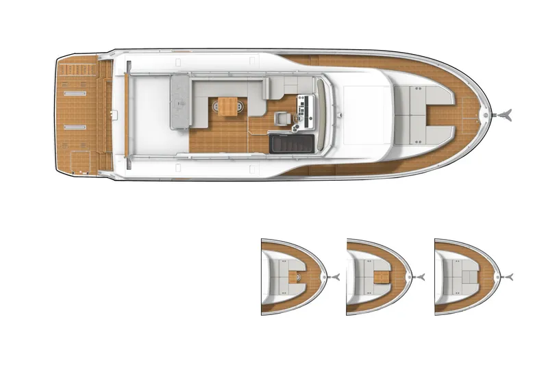 Slide: The Image of Top view of 2025 Beneteau Swift Trawler 54 layout, showcasing deck and interior design. - 19