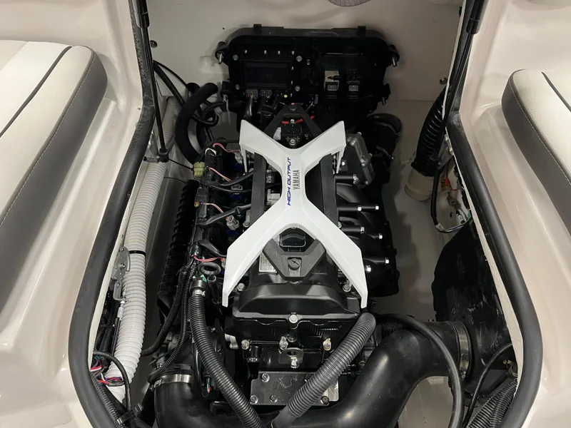 Slide: The Image of 2025 Yamaha Boats AR190 engine compartment, showcasing modern design and advanced engineering. - 11