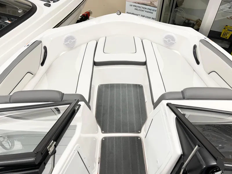 Slide: The Image of 2025 Yamaha Boats AR190 interior, featuring sleek seating and modern design elements. - 8