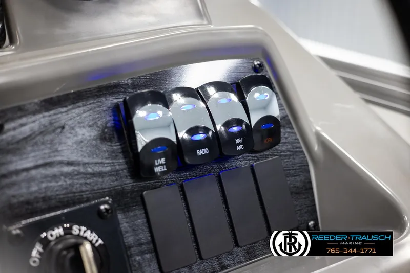 Slide: The Image of Control panel of 2025 Avalon VEN RF boat with illuminated switches. - 30