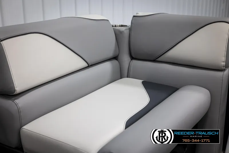 Slide: The Image of 2025 Avalon VEN RF boat seating with modern gray and white upholstery. - 32
